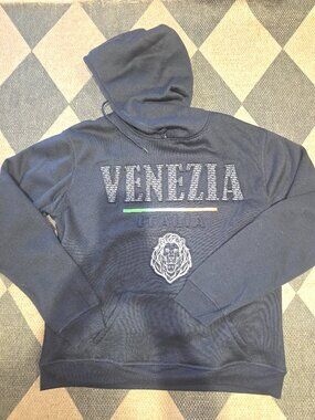 Star Venezia Italia Hoodie Men's XL Navy Blue Embossed Lion Pullover NWT